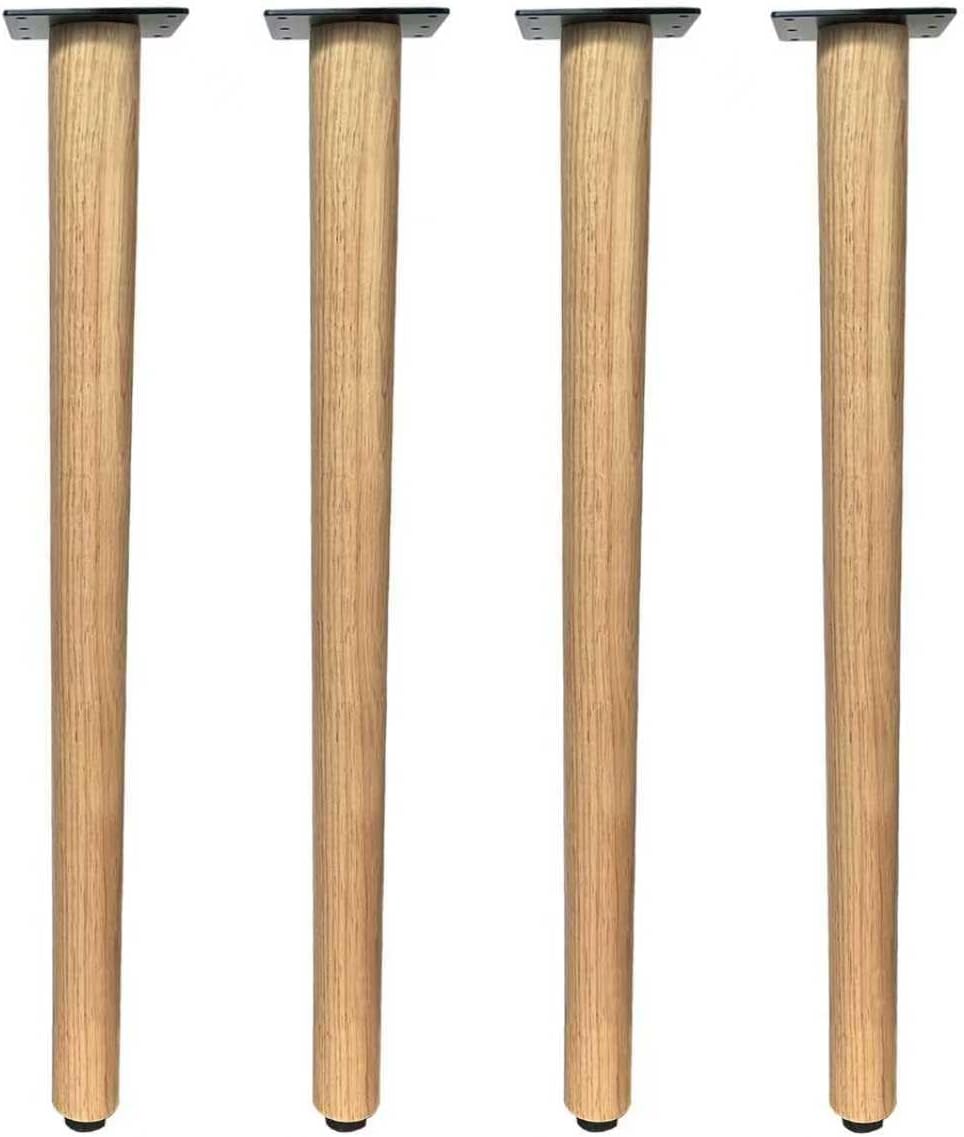 QLLY Solid Wood Round Table Legs, Wooden Desk Leg, Heavy Duty DIY Furniture Legs for Dining Table, Office Desk, Set of 4, Easy Assembly