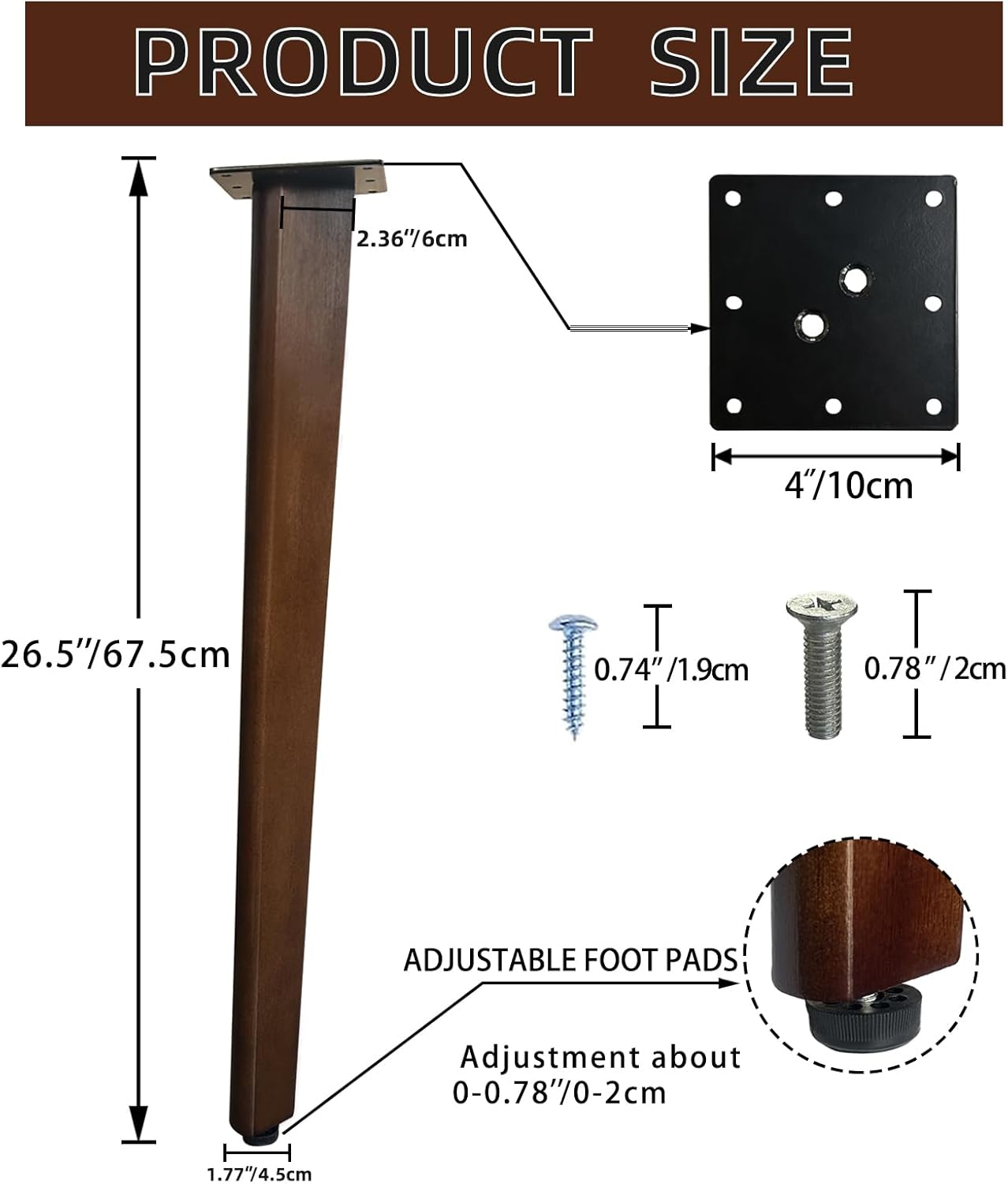 QLLY Slant Wooden Table Legs, Solid Wood Angled Furniture Legs, Set of 4, Easy to Install - Perfect for DIY Dining Tables, Coffee Tables, and Benches