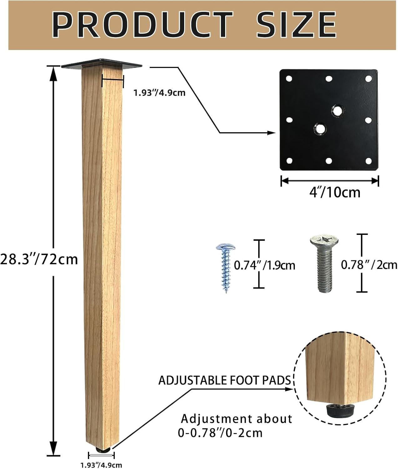 QLLY 28 inch Square Wooden Table Legs, Solid Wood Desk Legs, Wood Furniture Legs, Set of 4, Easy to Install - Perfect for DIY Dining Tables, Coffee Tables, and Benches (Natural, 28 inch)