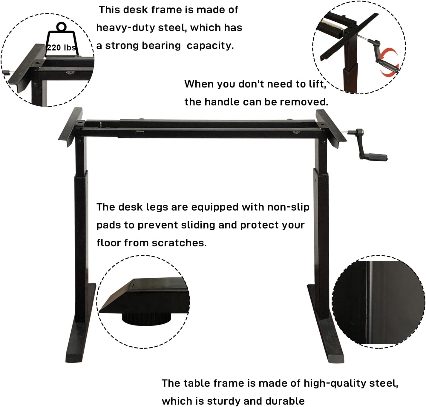 QLLY Standing Desk Frame with Adjustable Length Heavy Duty 300lb Sit Stand up Height Adjustable Desk Leg for Home and Office (Black)