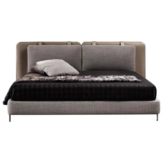 Minotti Tatlin Soft Bed Cotton And Linen Fabric Bed Saddle Leather Backrest Bedroom Bed
