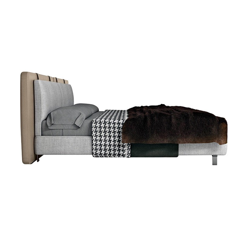 Minotti Tatlin Soft Bed Cotton And Linen Fabric Bed Saddle Leather Backrest Bedroom Bed