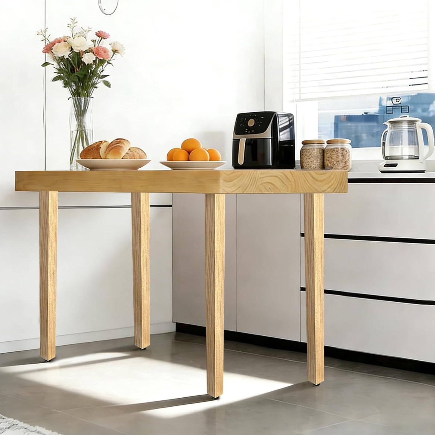 QLLY 28 inch Square Wooden Table Legs, Solid Wood Desk Legs, Wood Furniture Legs, Set of 4, Easy to Install - Perfect for DIY Dining Tables, Coffee Tables, and Benches (Natural, 28 inch)