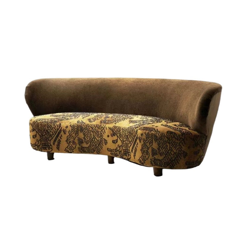 French Retro Living Room Jacquard Curved Sofa Imported Tiger Print Fabric Sofa Popular Niche Homestay Designer Style