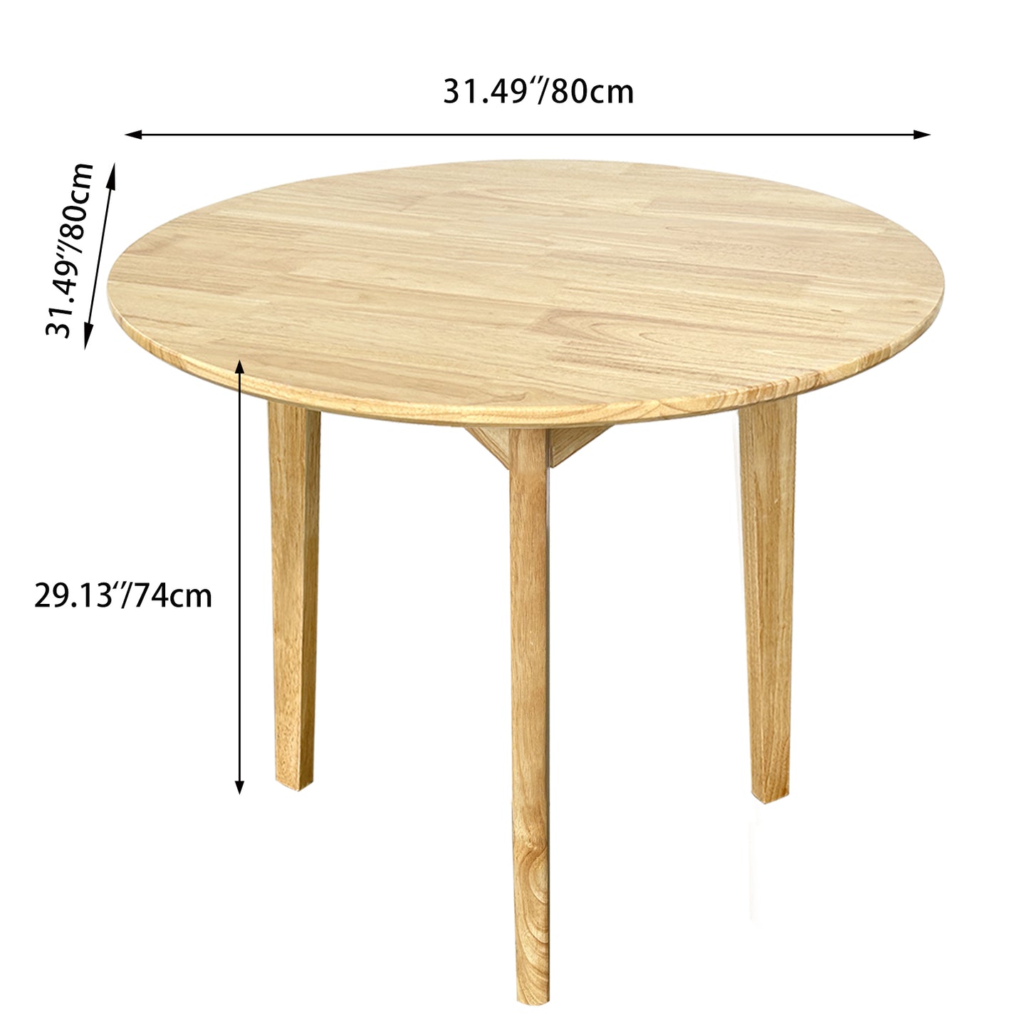 QLLY Round Solid Dining Table for 2-4 People, Wooden Kitchen Table for Small Space, Easy Assembly