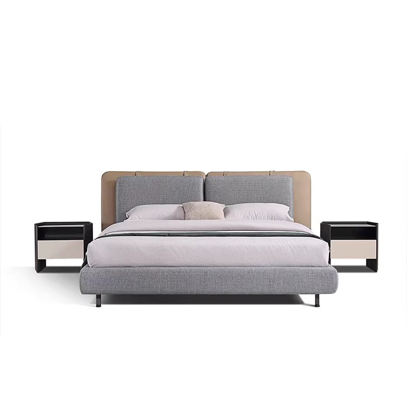 Minotti Tatlin Soft Bed Cotton And Linen Fabric Bed Saddle Leather Backrest Bedroom Bed