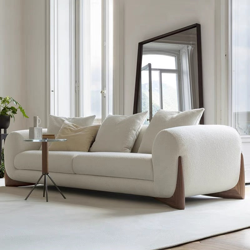 Porada Designer Fabric Straight Row 3-seater Sofa Living Room Wabi-sabi Style White Teddy Velvet Sofa Minimalist Sofa