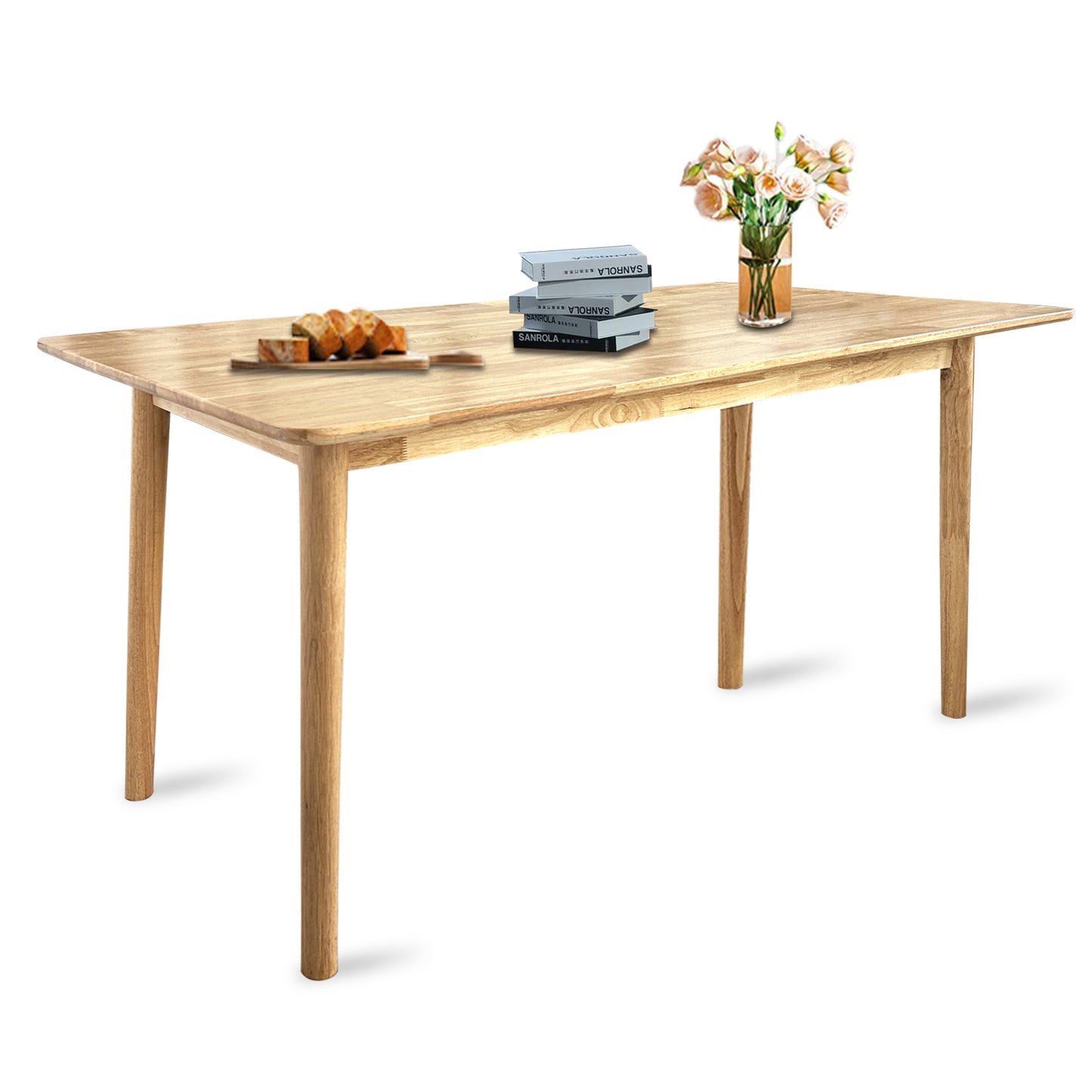 QLLY Solid Wood Rectangular Dining Table, Natural Wood Oak Kitchen Desk, Easy Assembly