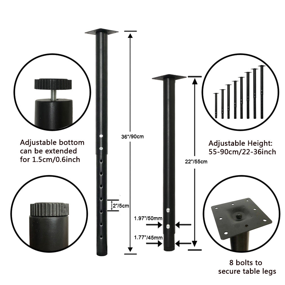 QLLY Adjustable Round Desk Leg, 22-36 inch, 55-90cm, Home Office DIY Metal Table Leg, Furniture Leg Set