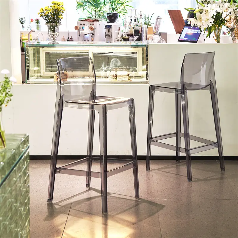 Customized  Nordic Style Home Stackable Simple Plastic Bar Front High Transparent Acrylic Chair