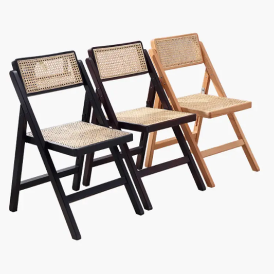 Customized  Nordic Luxury Vintage Rattan Chair Balcony Leisure Chair Storage Convenient Household Armchair Solid Wood Rattan Folding Chair