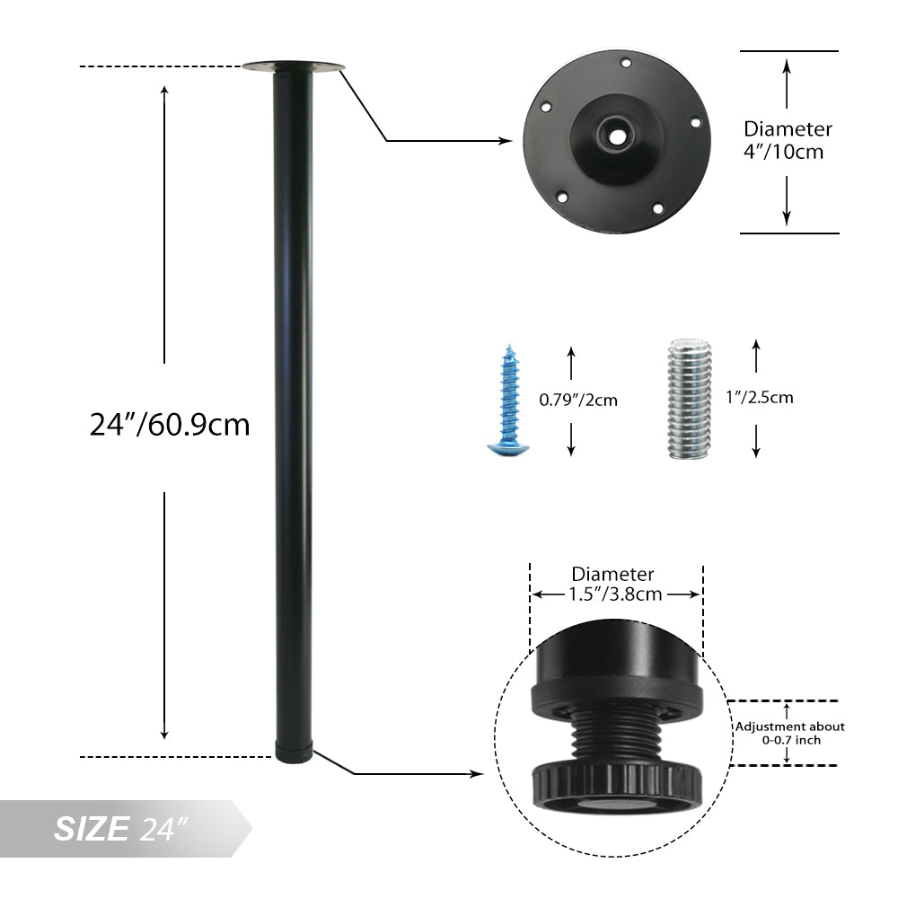 QLLY Adjustable Metal Desk Legs, Office Table Furniture Leg Set, 1.5 Inches(38mm) Diameter, Set of 4
