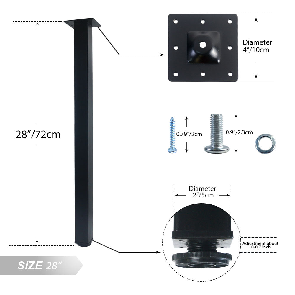 QLLY Adjustable Metal Furniture Legs, Square Office Table Furniture Leg, Set of 4