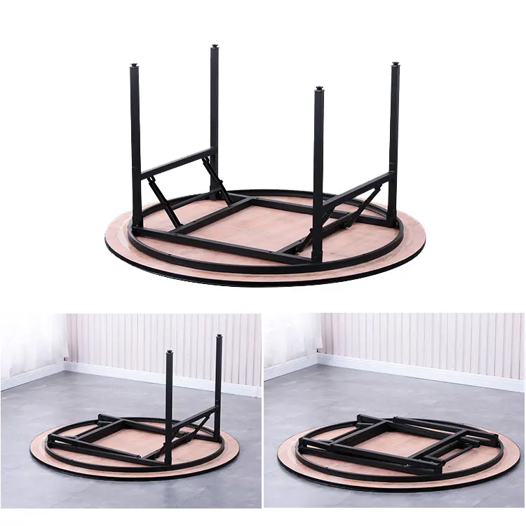Customized Hotel Banquet Folding Table 1.2m 1.4m 1.5m 1.6m 1.8m 2.0m PVC Round Table, Solid Wood Meeting Wedding Table