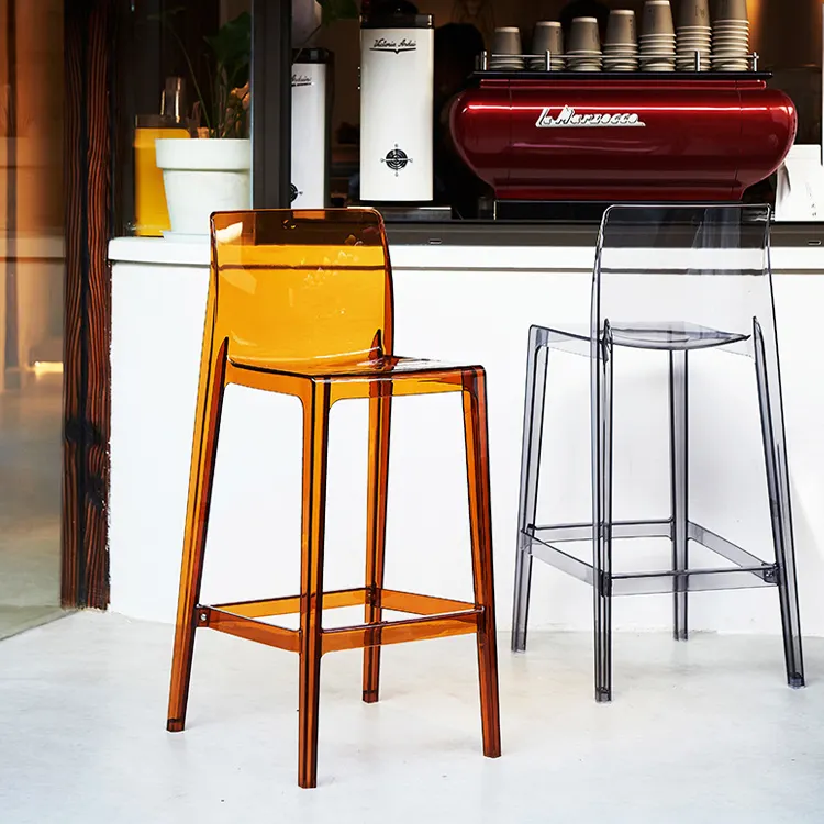 Customized  Nordic Style Home Stackable Simple Plastic Bar Front High Transparent Acrylic Chair