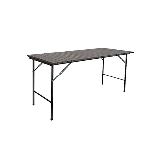 Customized 1.66m HDPE Blow Molded Folding Table Hollowed Out Wood Like Night Market Stall Outdoor Garden Picnic Table