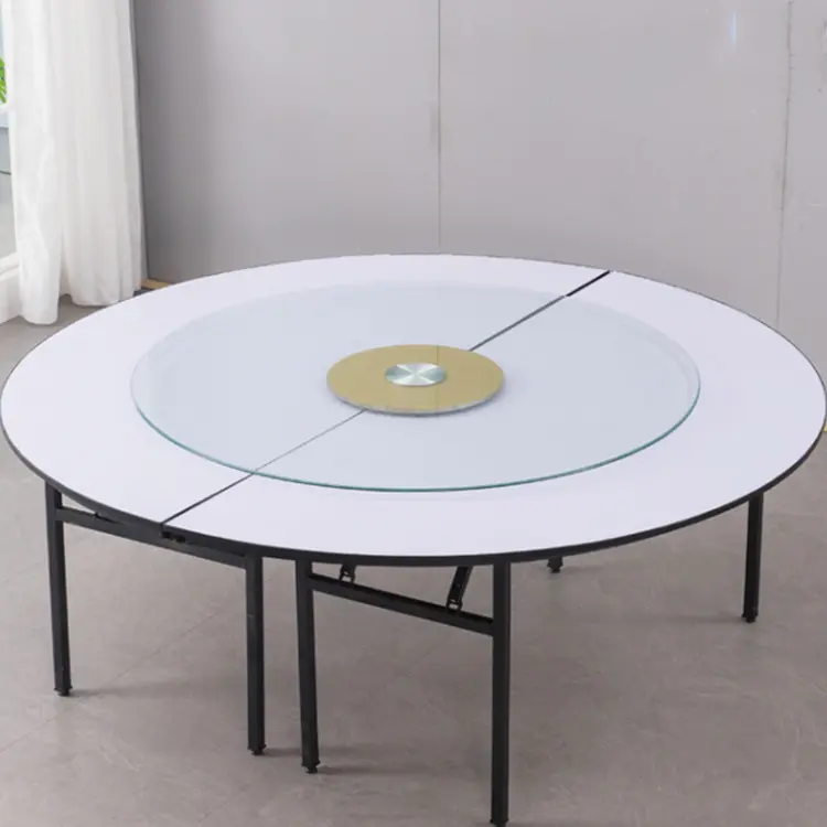 Customized Hotel Banquet Folding Table 10 People PVC Round Table, Solid Wood Meeting Wedding Table