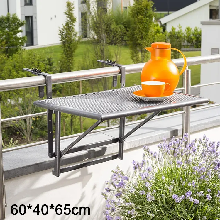 Customized Square Iron Featured Folding Deck Table Mosaic Adjustable Balcony Hanging Railing Table