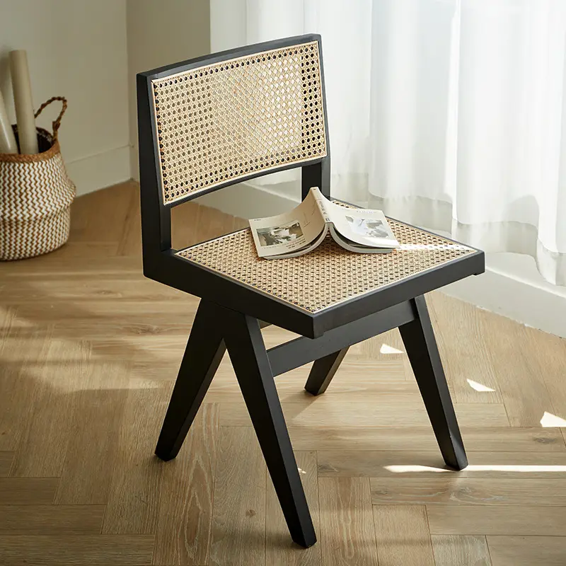 Customized Solid Wood Tatami Real Rattan Balcony Cafe Lounge Living Room Park Creative Chandigarh Kangaroo Chair Without Arm