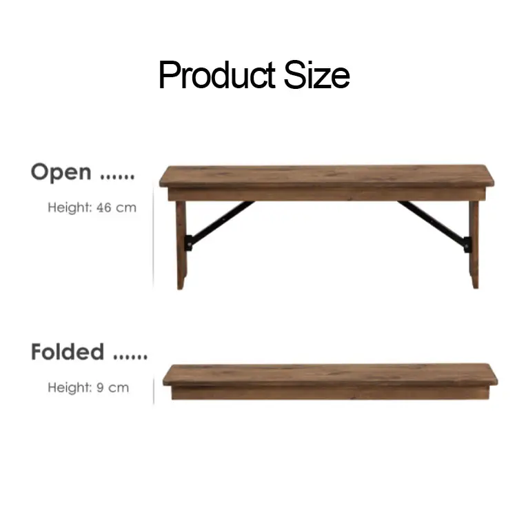 Customized Brown Wooden Retro Portable Simple Table Folding Bench, Solid Wood Folding Bench