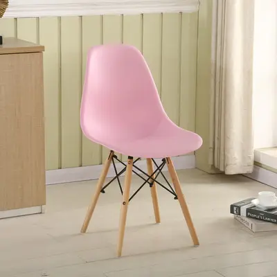 Customized Modern Dinning Chair Cadeira Dinner Kitchen EAM PP Plastic Seat Dining Chairs With Wooden Legs