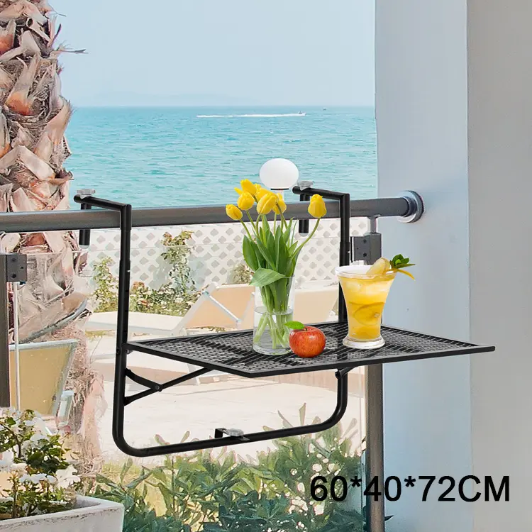 Customized Square Iron Featured Folding Deck Table Mosaic Adjustable Balcony Hanging Railing Table