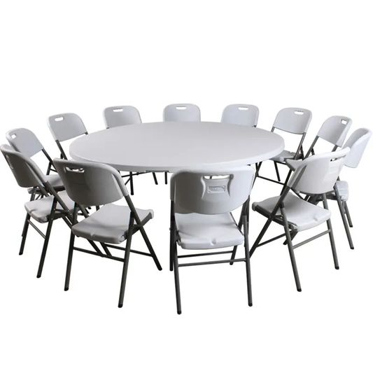 Customized 1.8m Round Table With 12 Chairs, Household Folding Plastic Outdoor Anti-aging Small Bar Table HDPE White Folding Table