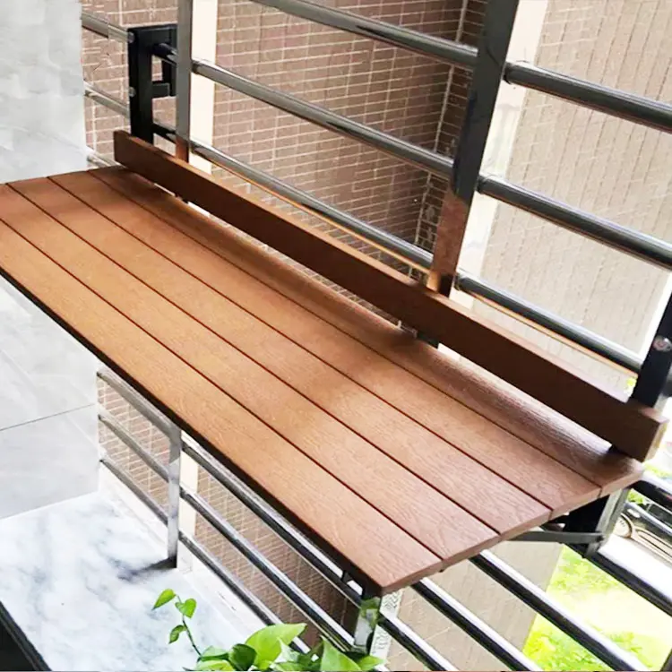 Customized Square Iron Featured Folding Deck Table Mosaic Adjustable Balcony Hanging Railing Table