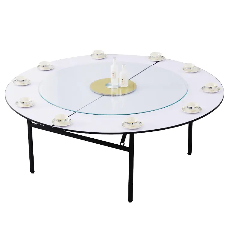 Customized Hotel Banquet Folding Table 10 People PVC Round Table, Solid Wood Meeting Wedding Table