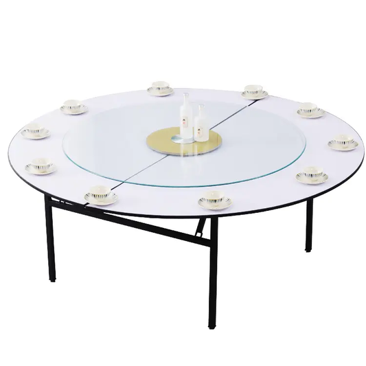 Customized Hotel Banquet Folding Table 10 People PVC Round Table, Solid Wood Meeting Wedding Table