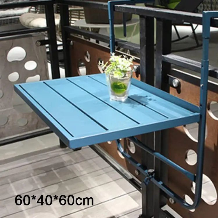 Customized Square Iron Featured Folding Deck Table Mosaic Adjustable Balcony Hanging Railing Table