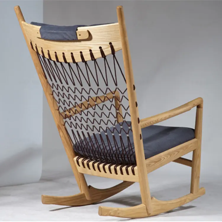 Customized  Living room Furniture Hans J Wegner's Rocking Chair New Fabric Woven Rope Solid Wood Leisure Rocking Chair