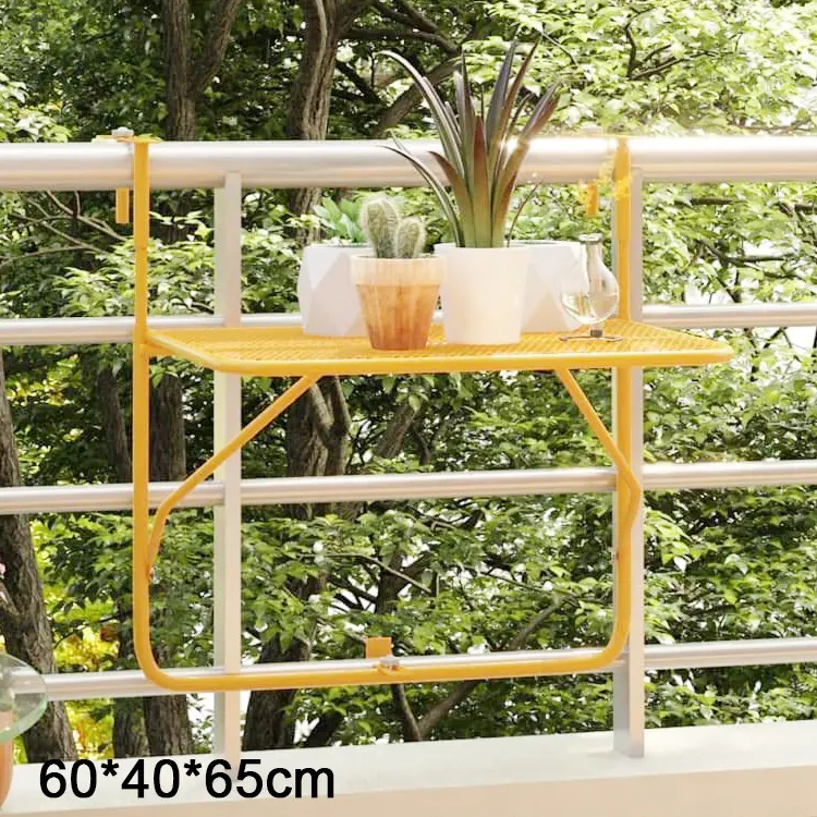 Customized Square Iron Featured Folding Deck Table Mosaic Adjustable Balcony Hanging Railing Table