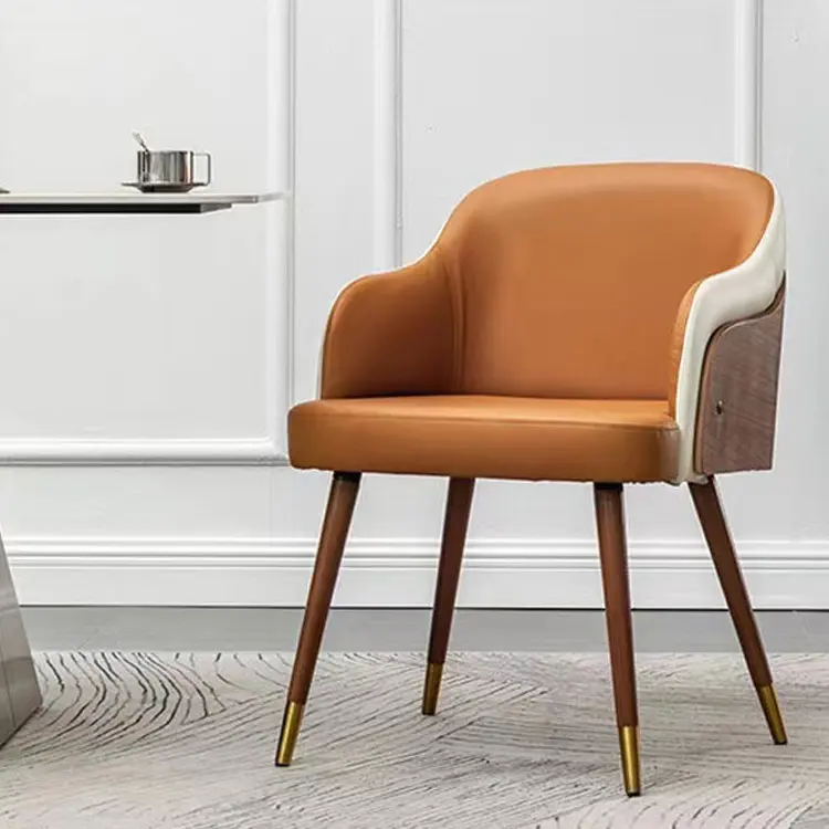 Customized   Italian Solid Wood Hotel Chair Nordic Restaurant Household Solid Wood Cowhide Back Chair