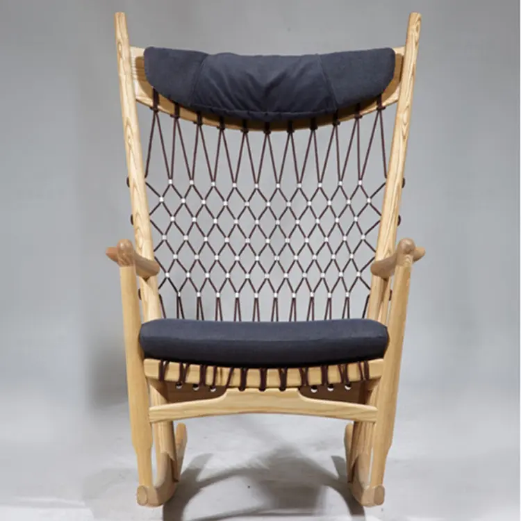 Customized  Living room Furniture Hans J Wegner's Rocking Chair New Fabric Woven Rope Solid Wood Leisure Rocking Chair