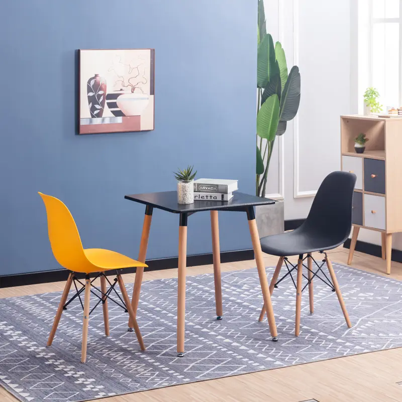Customized Modern Dinning Chair Cadeira Dinner Kitchen EAM PP Plastic Seat Dining Chairs With Wooden Legs