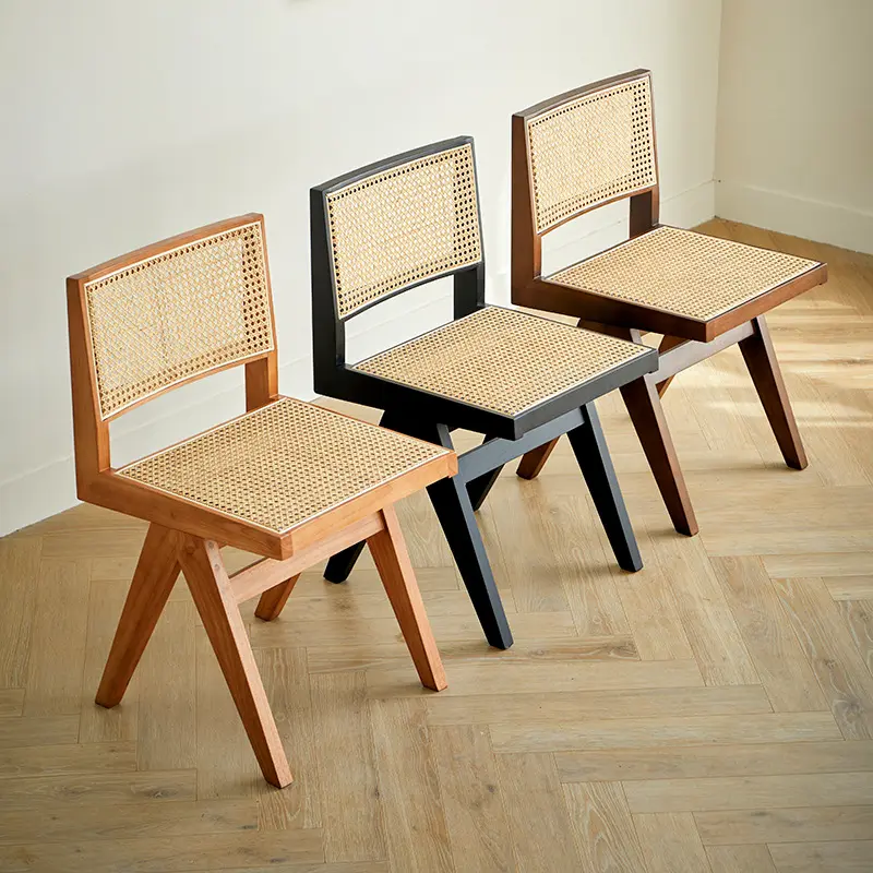 Customized Solid Wood Tatami Real Rattan Balcony Cafe Lounge Living Room Park Creative Chandigarh Kangaroo Chair Without Arm