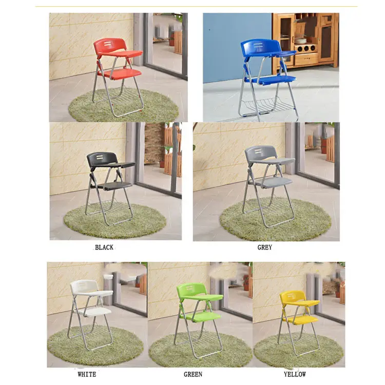 Customized  Wholesale cheap folding learning and training chair with writing pad table and bookshelf, church student office conference chair