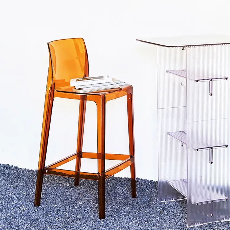 Customized  Nordic Style Home Stackable Simple Plastic Bar Front High Transparent Acrylic Chair