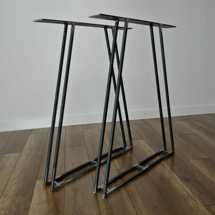 Customized Office Coffee Dining Table Wrought Iron Trapezoid Metal Frame Table Legs
