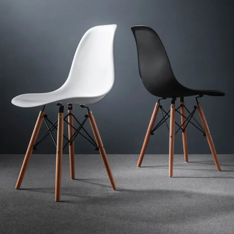 Customized Modern Dinning Chair Cadeira Dinner Kitchen EAM PP Plastic Seat Dining Chairs With Wooden Legs