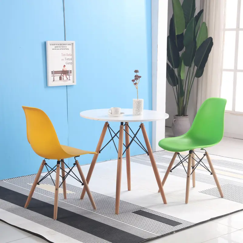 Customized Modern Dinning Chair Cadeira Dinner Kitchen EAM PP Plastic Seat Dining Chairs With Wooden Legs