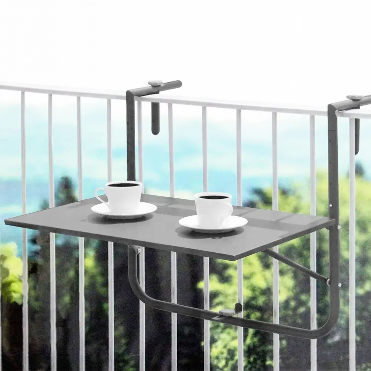 Customized Square Iron Featured Folding Deck Table Mosaic Adjustable Balcony Hanging Railing Table