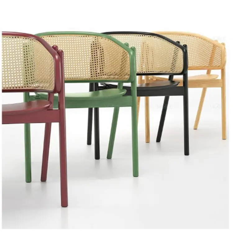Customized Scandinavian Rattan Dining Chair Solid Wood Armchair Casual Designer Single Chair Household Book Chair