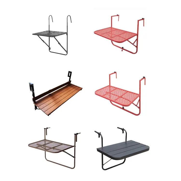 Customized Square Iron Featured Folding Deck Table Mosaic Adjustable Balcony Hanging Railing Table