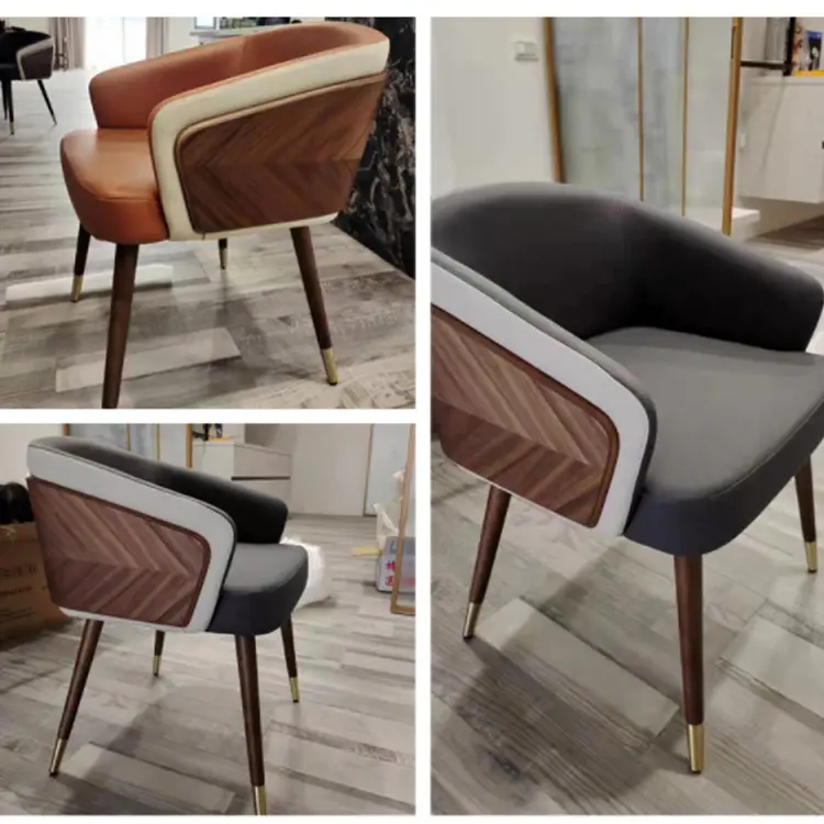 Customized   Italian Solid Wood Hotel Chair Nordic Restaurant Household Solid Wood Cowhide Back Chair