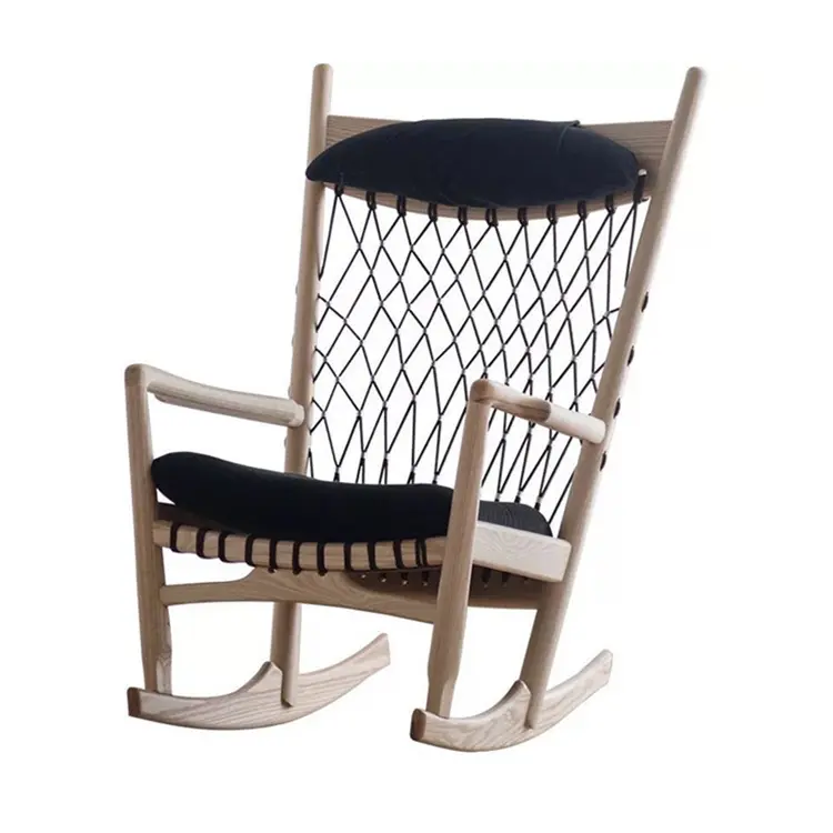 Customized  Living room Furniture Hans J Wegner's Rocking Chair New Fabric Woven Rope Solid Wood Leisure Rocking Chair