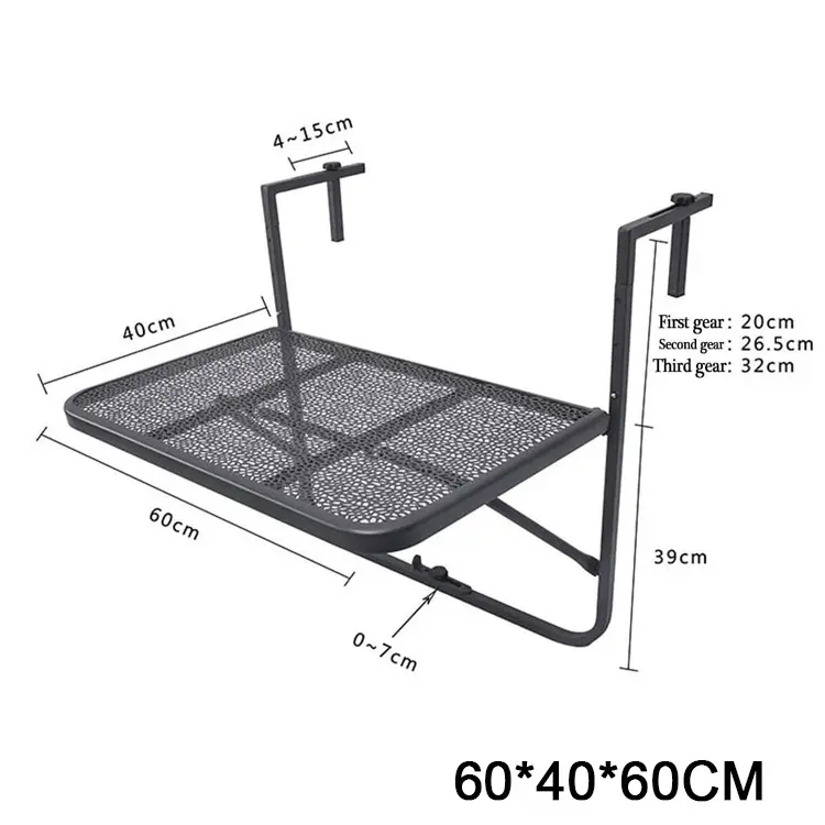 Customized Square Iron Featured Folding Deck Table Mosaic Adjustable Balcony Hanging Railing Table