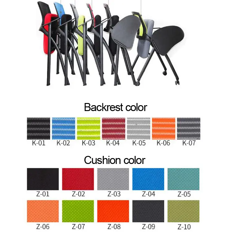 Customized  Multi Color Folding Student Office Chair With Armrests Mesh Fabric Conference Training Chair With Writing Board