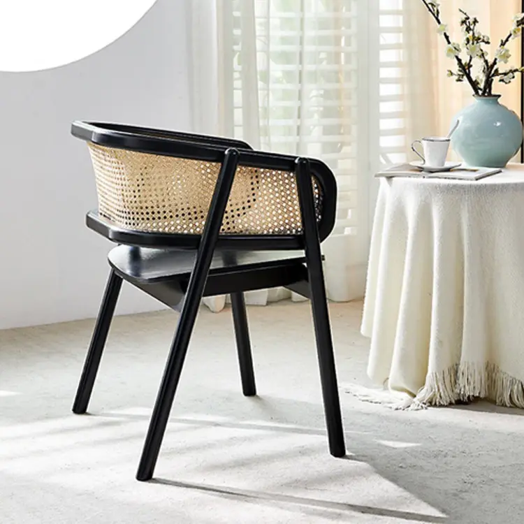Customized Scandinavian Rattan Dining Chair Solid Wood Armchair Casual Designer Single Chair Household Book Chair